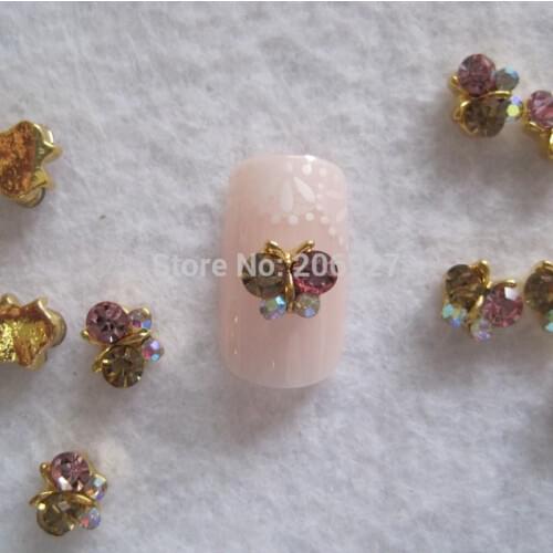 MD-682 10pcs Fancy Rhinestone Gold Butterfly Deco Metal Charms Metal Deco Charms Nail Art