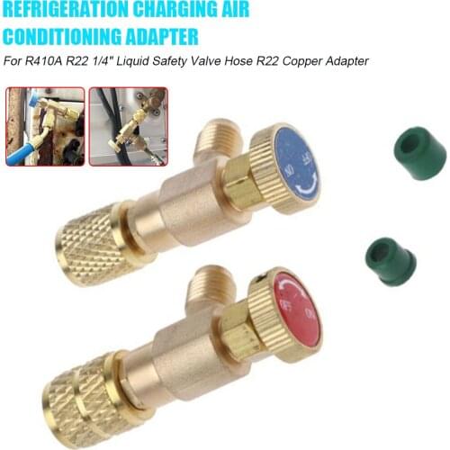 2Pcs Set Liquid Safety Valve R410A R22 Air Conditioning Refrigerant 1/4 " Safety Adapter Copper A/C Repair Hand Tool Parts