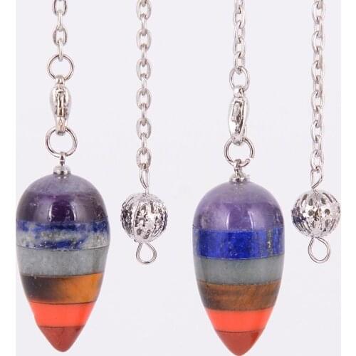 2019 Reiki Charm Pyramid 7 Chakra Natural Gem Stone Rainbow Layered Dowsing Healing Point Pendant Chain Pendulum Gifts D298-D30