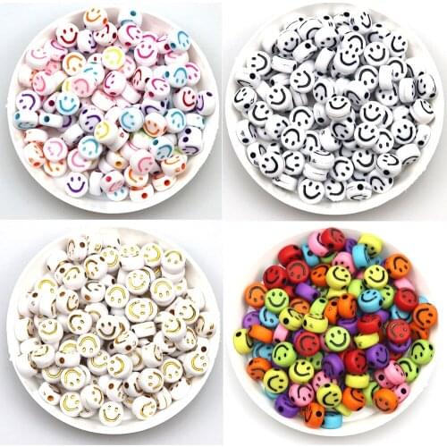 4*7mm Color Auspicious New High Quality Smiley Mixed Acrylic Round Flat Loose Beads Charm DIY Bracelet Necklace Jewelry Accessor