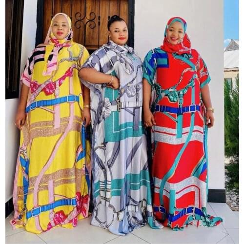 Africa Fashion Blogger Recommend 2021 printed Silk abayas Maxi dresses Loose Summer Beach Bohemian kaftan long dress for lady