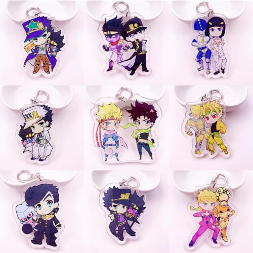 Cartoon Anime Jojos Bizarre Adventure Keychain Acrylic Key Ring Kujo Jotaro Kira Yoshikage Caesar Collection Gift Key Chains