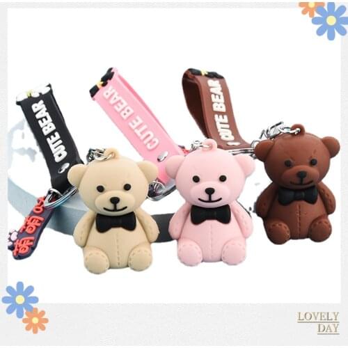 Anime Bear Keychain Creative Bow Tie Cartoon Charm Keychain Cute Fun Key Pendant Girls Bags Mobile Phone Ornaments Small Gifts