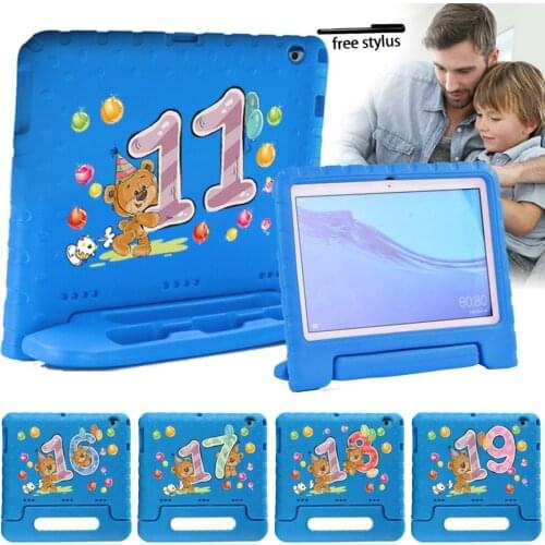 For Huawei Mediapad T3 10 9.6inch Case Non-toxic EVA Foam Kids Stand Tablet Cover for Huawei Mediapad T5 10 10.1inch + Stylus