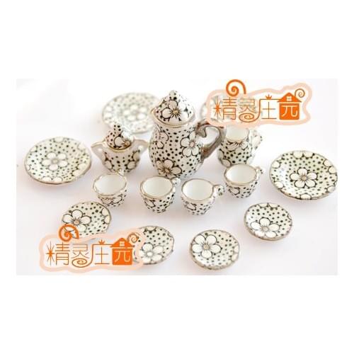 G05-X4329 children baby gift Toy 1:12 Dollhouse mini Furniture Miniature rement ceramics tea set 15pcs/set Plum flower