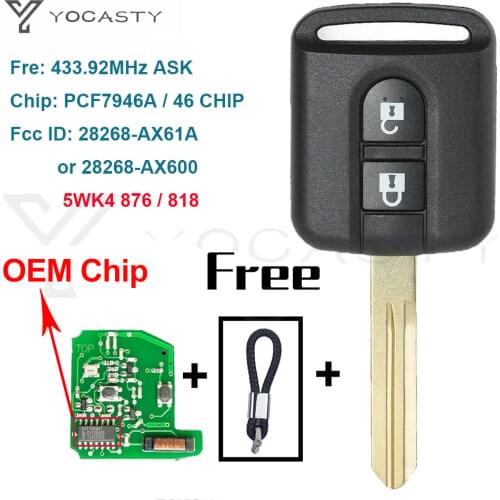 YOCASTY 5WK4 876 818 Remote Key Fob for Nissan Navara Micra K12 Note Cabster Qashqai Elgrand X-TRAIL NV200 28268-AX61A AX600