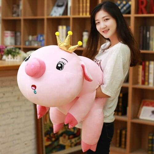 Dorimytrader Kawaii Pop Soft Crown Pig Plush Toy Large Stuffed Cartoon Pink Pig Toys Sleeping Pillow Doll for Lover Gift 100cm