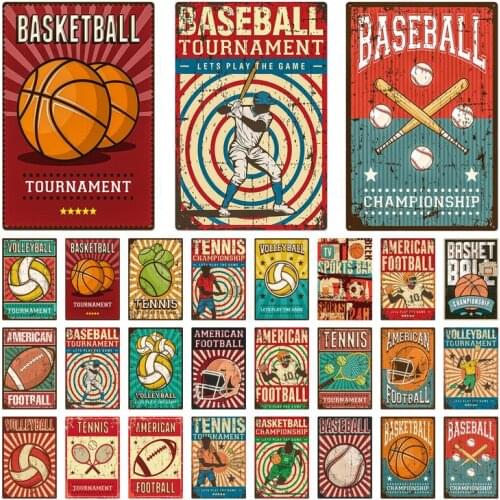 Football Basketball Vintage Metal Poster Plaque Tin Sign Retro Wall Art Decor Man Cave Gym Decor Living Room Home Decorative