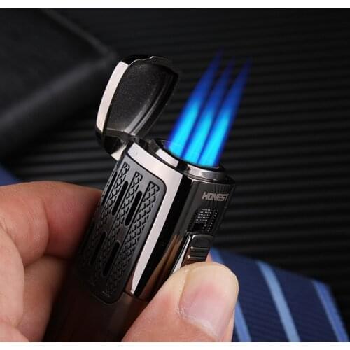 Honestly Powerful Windproof Triple Torch Lighter Jet Pipe Gas Lighter Metal with Cigar Gadget Spray Gun 1300 C Butane