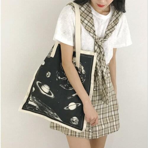 Retro Universe Star Canvas Shoulder Bag Large Cotton Cloth Shopping Bag Handbag Casual Tote Bag Ladies Shopper Bags Students