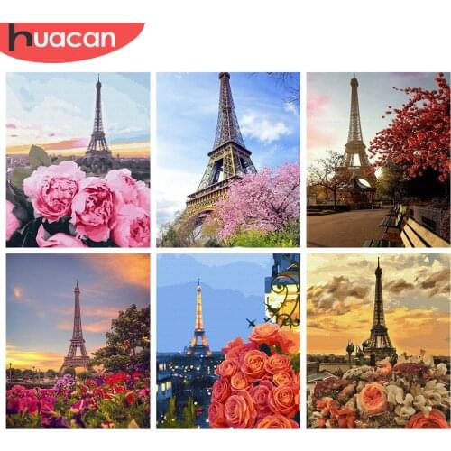 HUACAN Diamond Painting New Eiffel Tower 5d Diamond Embroidery Cross Stitch Landscape Flower Rhinestones Mosaic Decortion