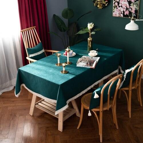 Linen Rectangle Tablecloth Pure Solid Tassle Table Cloth Heavy Weight Cotton Linen Dust-Proof Table Cover for Party Table Cover