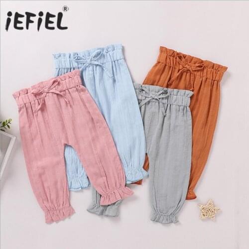 Summer Baby Girl Boys Solid Linen Breathable Trousers Toddler Kids Ankle-length Pants for Baby Sweatpants Casual Harem Pants