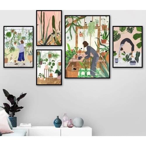 Fashion Girl Plants Leaves Illustration Wall Art Canvas Painting Nordic Posters And Prints Wall Picture For Living Room