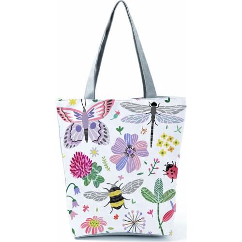 Floral Fashion Womens Bag Cartoon Cute Butterfly High Capacity Eco Friendly Shoulder Bag Ladies Practical Portable Shopping Bag