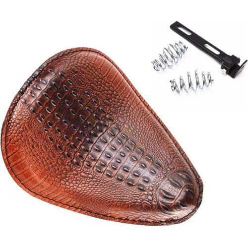Motorcycle Brown Alligator Leather Solo Driver Seat 3" Spring Bracket Kit Bobber For Harley Honda Yamaha Suzuki Touring