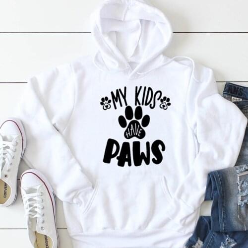 My Kids Have Paws Slogan Hoodies Casual Fashion Clothing Dog Paws Vegan Graphic Sweatshirt Kawaii Tumblr Aesthetic Pullover Tops