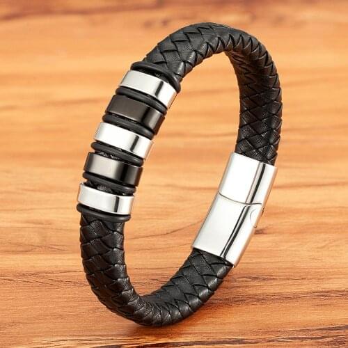 Combination Small Accessories Multicolor Stitching Stainless Steel Mens Leather Bracelet Luxury Jewelry Big Sale