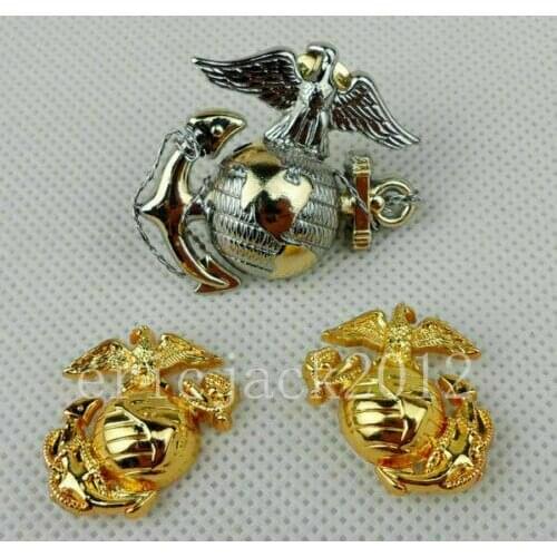 SET US Navy Marine Corps Officer Cap Badge Usmc Lapel Hat Pin Brooch Military armyshop2008
