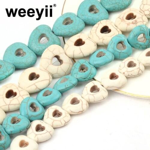 Natural Stone Blue Heart Shaped Turquoises Heart Loose Beads For Jewelry Handmade Making DIY Bracelets Necklace Jewelry