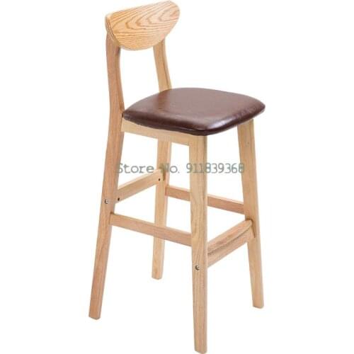 Nordic Solid Wood Bar Chair Back Home Bar Stool Modern Simple Front Desk Bar Chair Creative High Stool
