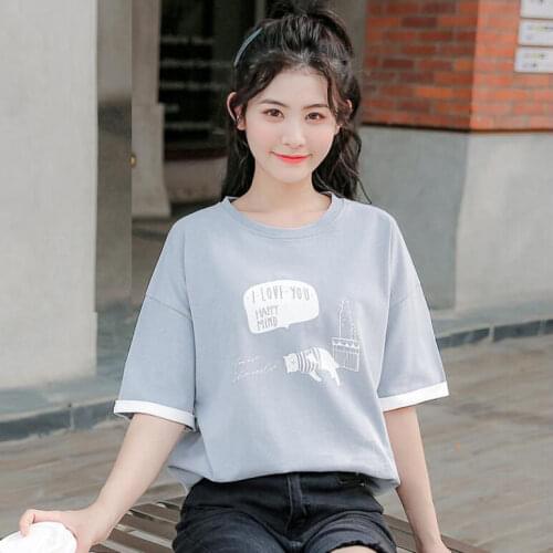2021 Summer New Style Pure Cotton T-shirt Women Half-sleeved Korean Loose Print White Short-sleeved Blouse Ins Students