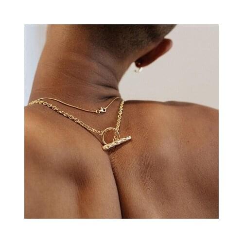 New Punk Cool Hiphop Gold Metal Round Circle Chain Link Cross Pendant Necklace for Women Men Party Punk Jewelry Gift