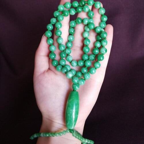 Natural Malay Jade Green dried Green Lu lu tong Necklace Pendant Jewelry Fine Jewelry Lucky Amulet Necklace Sweater chain
