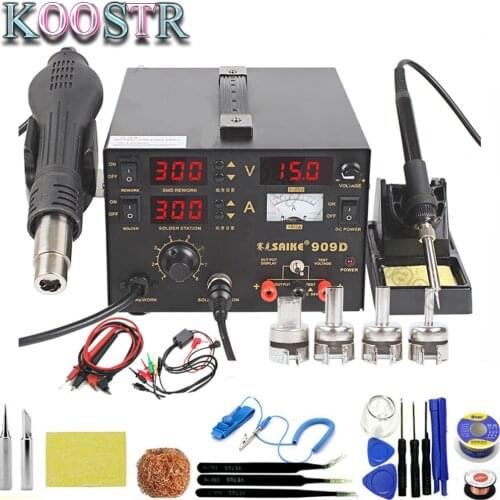 Saike 909D Soldering Iron Station 220V 110V 700W Hot Air Gun Station+Soldering iron+DC Power supply 3in1 electric rework station