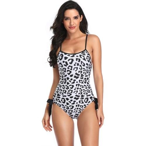 Sexy Leopard Print One Piece Swimsuit Open Back Swimwear Racer Back Monokini Push Up Trikini Backless Bathing Suit Pads Mujer