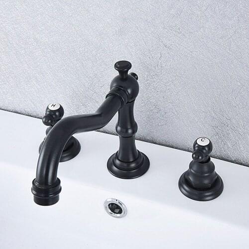 Black Oil Rubbed Brass Widespread Dual Handle Bathroom Washing Basin Mixer Taps Deck Mounted 3 Holes Lavatory Sink Faucet asf540