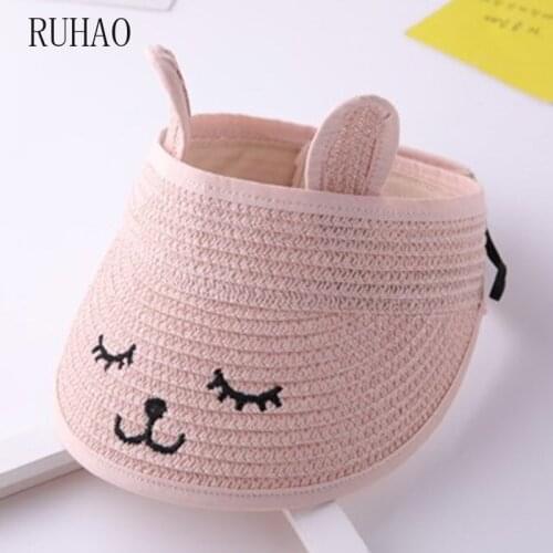 RUHAO Kids straw hat summer hats for beach girls baby beach visors hat adjustable straw beach sun shade cap