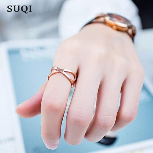 SUQI fashion Top Quality Concise Zircon Wedding stainless steel material silver color Gold Steel color Ring Never Fade Jewelry