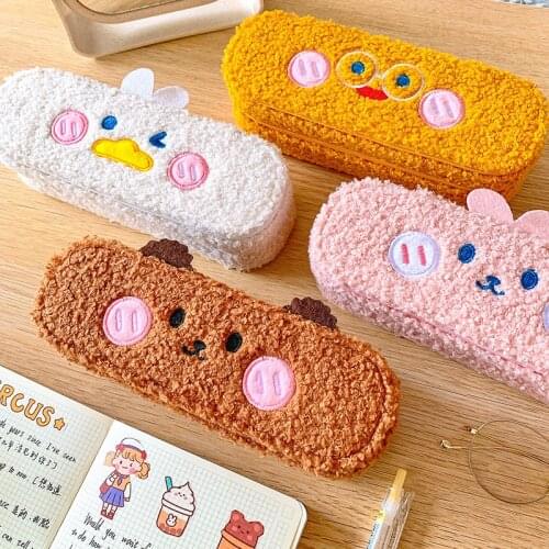 Creative Large Capacity Winter Plush Double-layer Zipper Pencil Case Pencil Bag School Supplies for Girls Kawaii Stationery Gift