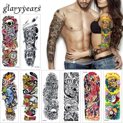 Glaryyears Large Arm Temporary Tattoo Sticker Pretty Flowers Fake Tattoo Sleeve Flash Tatto Waterproof Big Body Art Men Women MX