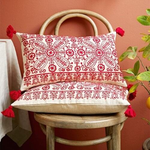 Embroidered Rectangle Decorative Throw Pillow Covers Cushion Cases for Couch Sofa Bed 12 x 20 inch Paper Cutting Design Red