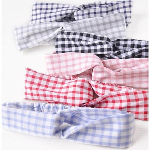 Girls Lady Headdress Art Plaid Bow Headband Turban Elastic Headwear Head Wrap Hair Accessories Kids Women Stripe Cute Hair Bands