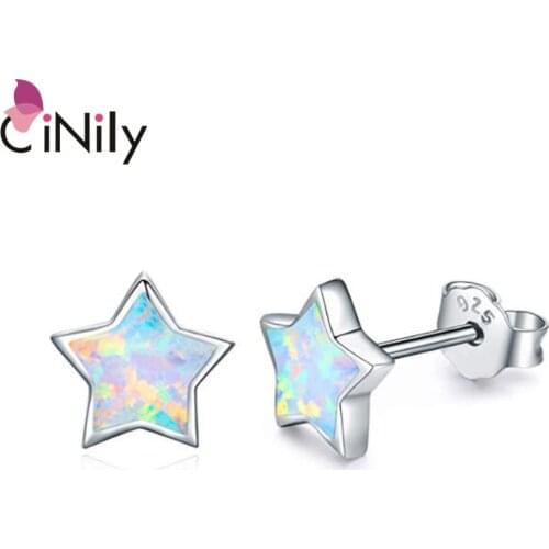 CiNily White Fire Opal Star Shape Earring Silver Plated Filling for Women Jewelry Stud Earrings Fashion Birthday Party Gift