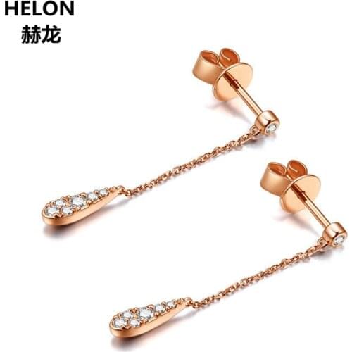 Solid 18k Rose Gold Women Natural Diamonds Stud Earrings Engagement Wedding Fine Earrings Jewelry Gift