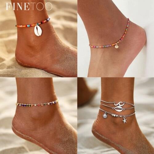 Boho Ocean Beach Colorful Seed Beads Ankle Bracelet Real Cowrie Shell Anklets for Women Foot Leg Bracelet Summer Jewelry