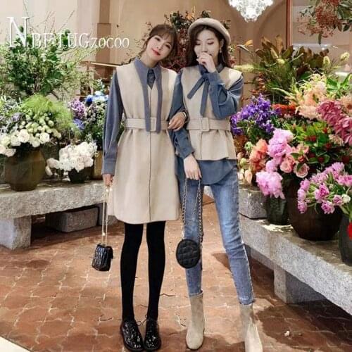 2020 New Autumn Winter Women Sets Bowknot Blouse And Woolen Outwear Female Sets