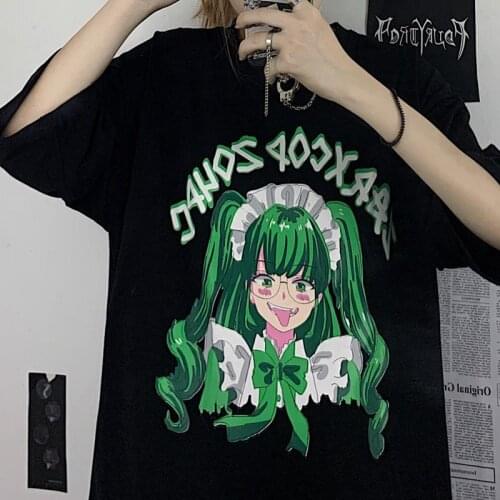 Womens top Summer Goth Female T-piece Aesthetic cartoon anime girls printed t-shirt Grunge Streetwear Ladies Harajuku Clothing