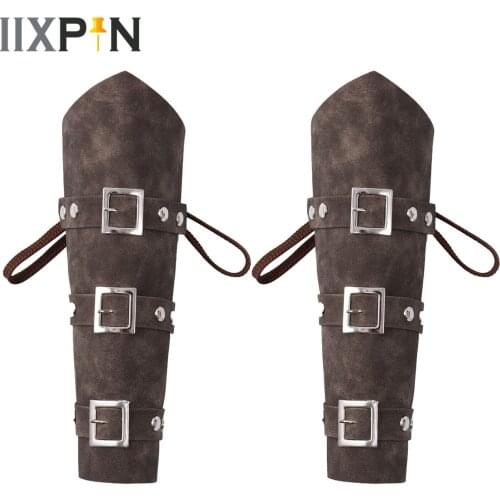 1Pair Medieval Leather Arm Guard Gothic Gauntlet Cuff Bracer Arm Warmers Armor Cross String Steampunk Protector Wristband Bracer