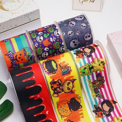 10 Yards 3inch 75mm Halloween Grosgrain Ribbon For Hair Bows DIY Crafts Handmade Accessories 52380