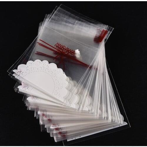 100pcs/lot Transparent bow lace Plastic Self Adhesive Cookie Packaging Bag Wedding Candy Gift Decoration Bag