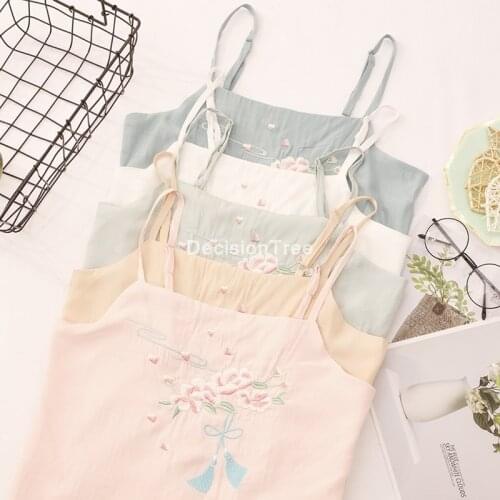 2021 chinese tops women crop top cropped ladies spaghetti strap elastic camisole sexy flower embroidery tank tops hanfu shirt