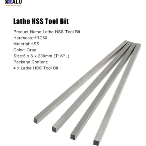 4 Pcs/Set Turning Tool Square Milling Engraving Lathe HSS Tool Bit 6mm x 6mm x 200mm Best Price