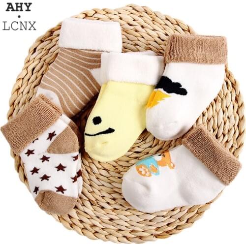 5Pairs/lot Autumn Winter Warm Thick Baby Boy Girl Socks Cotton Children Socks Cartoons Turn over socks for Newborns accessories