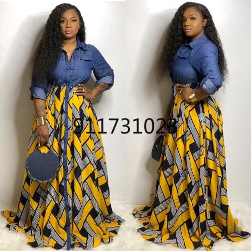 5x African Dresses for Women 2021 Spring Fashion African Women Printing Long Dress African Clothes