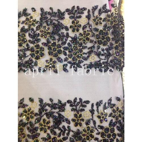 5yards HLL074 gold black flower glitter hand print african india mesh fabric for wedding/evening dress